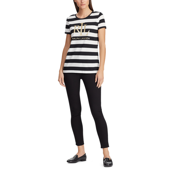 Black/Cream Logo Cotton-Blend Striped Tee Lauren 2