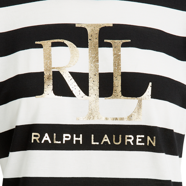 Black/Cream Logo Cotton-Blend Striped Tee Lauren 5