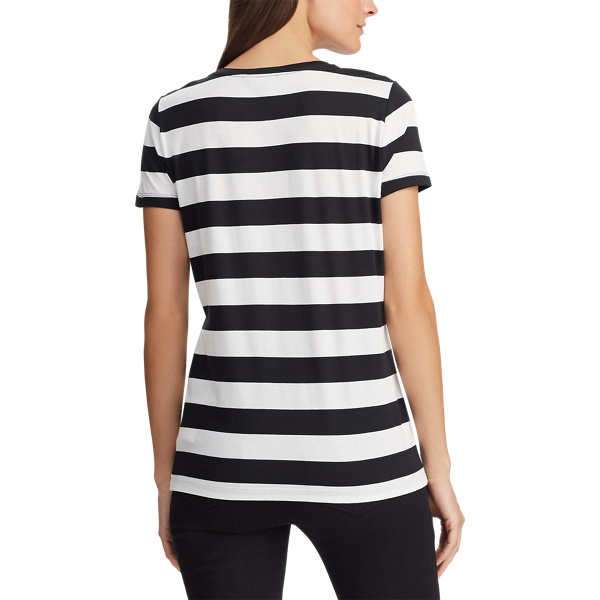 Black/Cream Logo Cotton-Blend Striped Tee Lauren 4