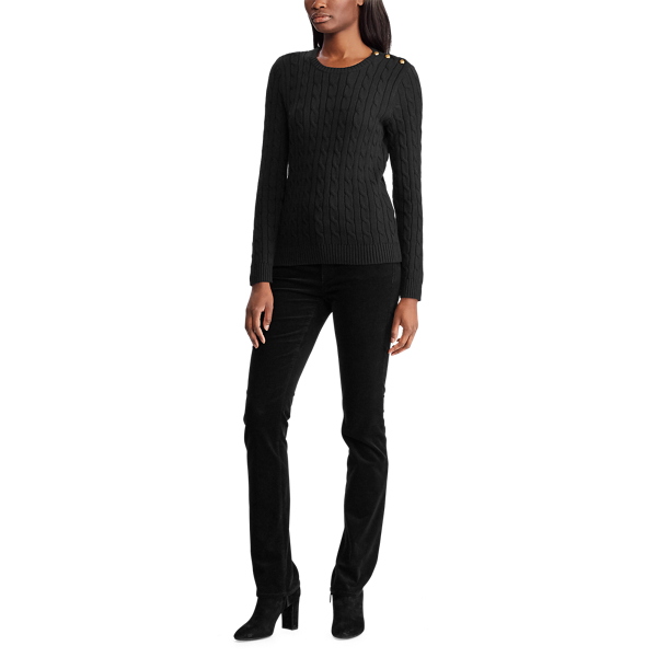 Black Button-Trim Cable Jumper Lauren 2