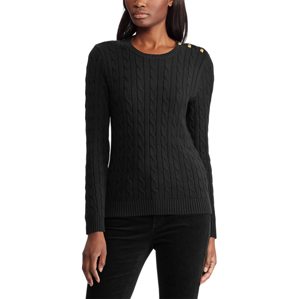 Black Button-Trim Cable Jumper Lauren 3
