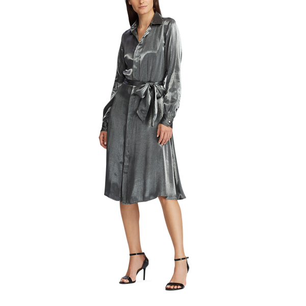 Black/Gunmetal Satin Shirtdress Lauren 3