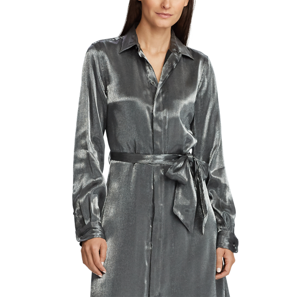 Black/Gunmetal Satin Shirtdress Lauren 4