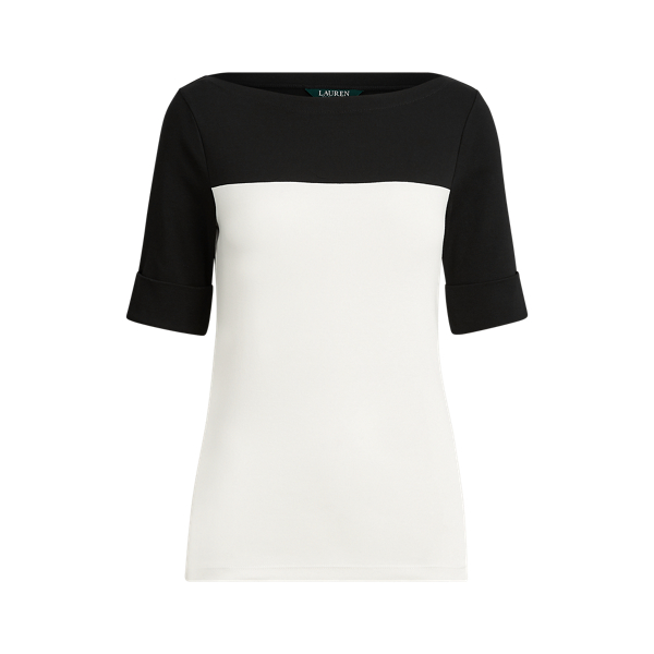 Cotton-Blend Boatneck Top Lauren in 1