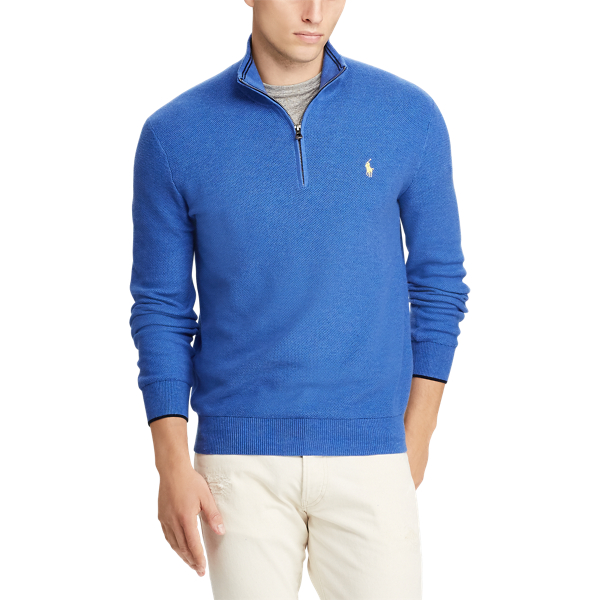Dockside Blue Heather Cotton Mesh Quarter-Zip Jumper Big & Tall 3