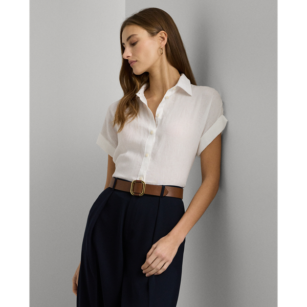 White Relaxed Fit Linen Short-Sleeve Shirt Lauren 1