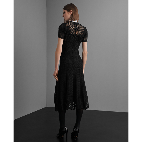Black Silk Crochet Crewneck Dress Ralph Lauren Collection 4