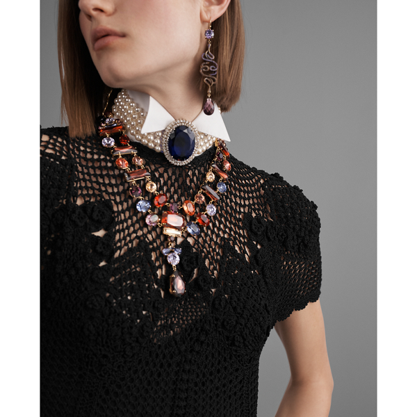 Black Silk Crochet Crewneck Dress Ralph Lauren Collection 5