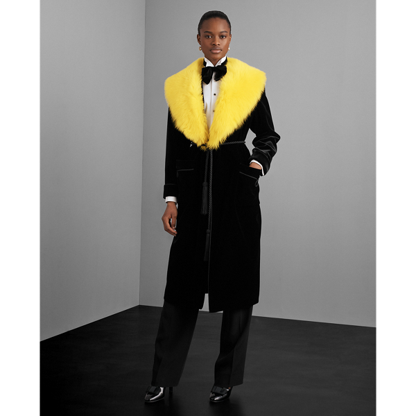 Black Cyrene Shearling-Velvet Coat Ralph Lauren Collection 3