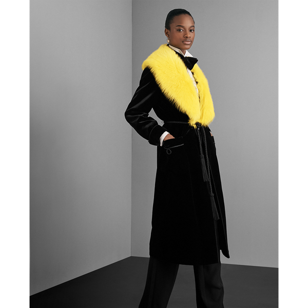 Black Cyrene Shearling-Velvet Coat Ralph Lauren Collection 4