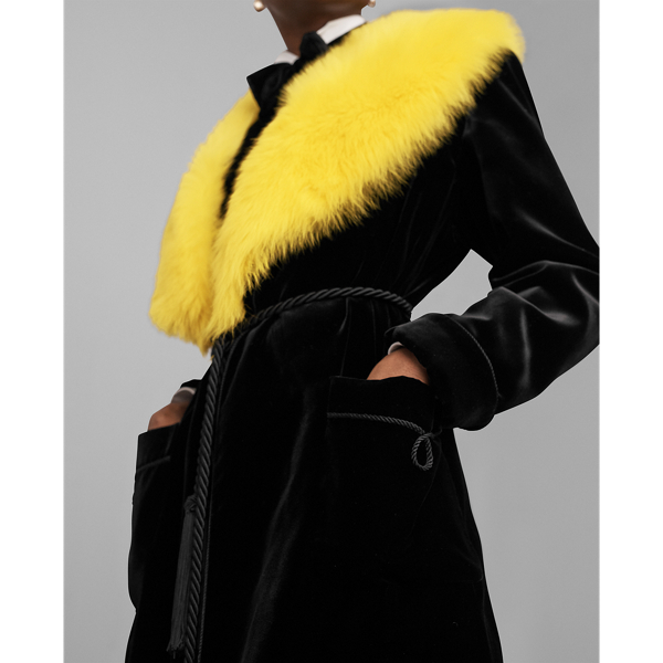 Black Cyrene Shearling-Velvet Coat Ralph Lauren Collection 5