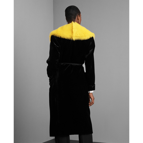 Black Cyrene Shearling-Velvet Coat Ralph Lauren Collection 6