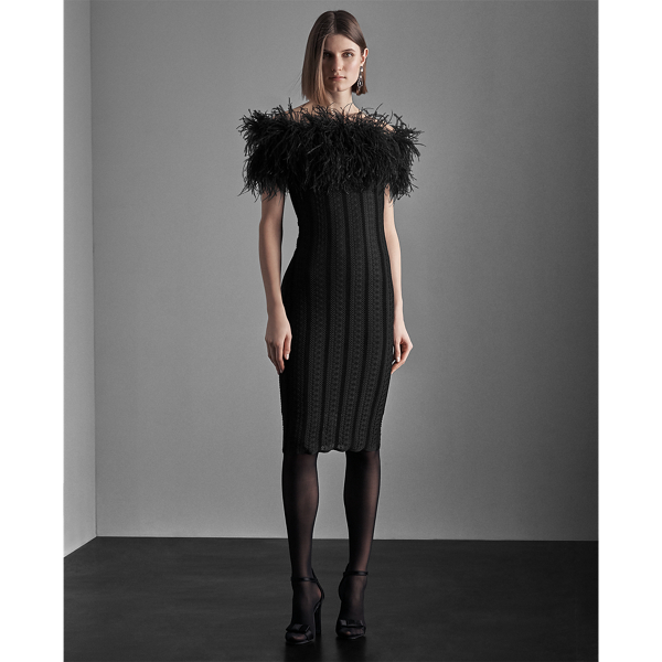 Black Feather Off-the-Shoulder Dress Ralph Lauren Collection 3