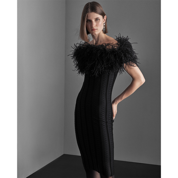Black Feather Off-the-Shoulder Dress Ralph Lauren Collection 4