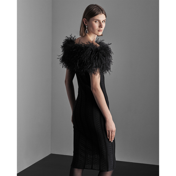 Black Feather Off-the-Shoulder Dress Ralph Lauren Collection 5