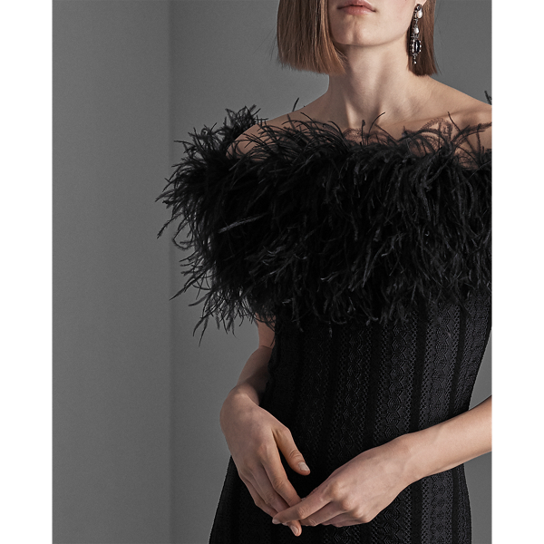 Black Feather Off-the-Shoulder Dress Ralph Lauren Collection 6