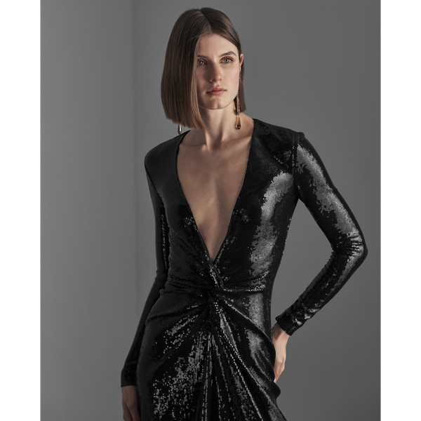Black Stellan Sequined Midi Dress Ralph Lauren Collection 4