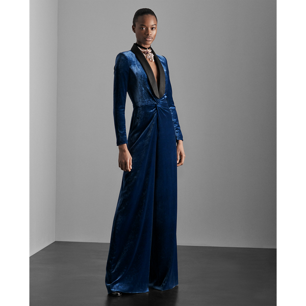 Prussian Blue Caldwell Velvet Jumpsuit Ralph Lauren Collection 4