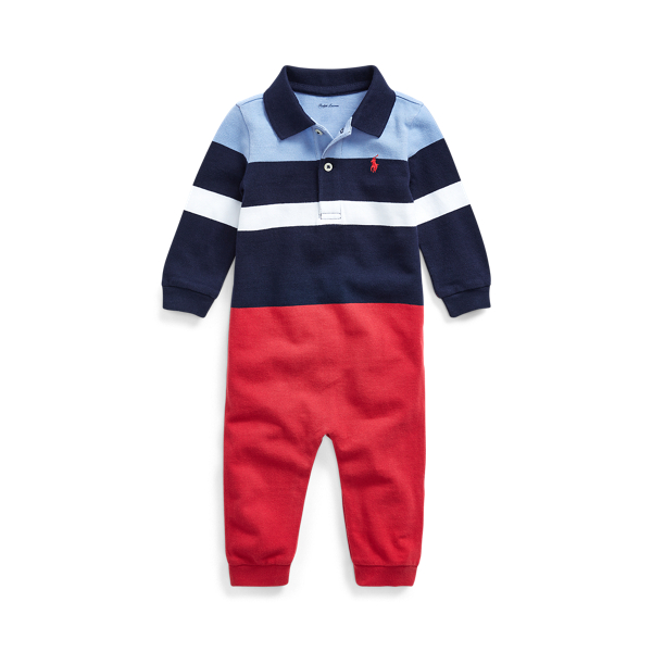 Striped Cotton Polo Coverall Baby Boy 1