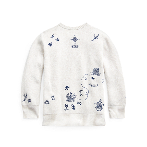 New Sand Heather Embroidered Cotton Sweater Boys 2-7 2