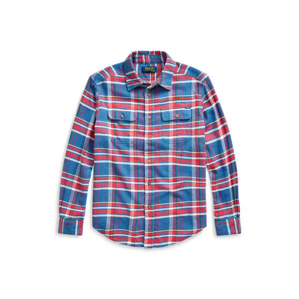 Camisa de trabajo de sarga de algod&oacute;n a cuadros Boys 6-14 Years en 1