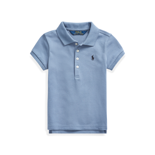Stretch Cotton Mesh Polo Shirt Girls 1.5-6.5 Years 1