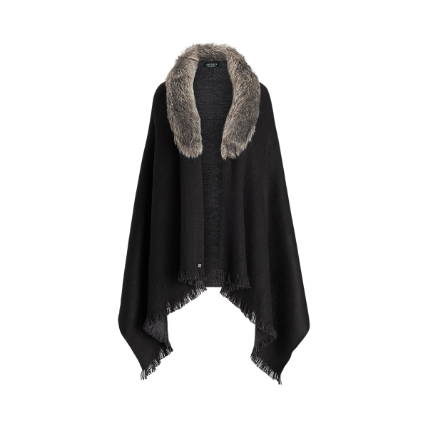 Faux-Fur-Collar Poncho