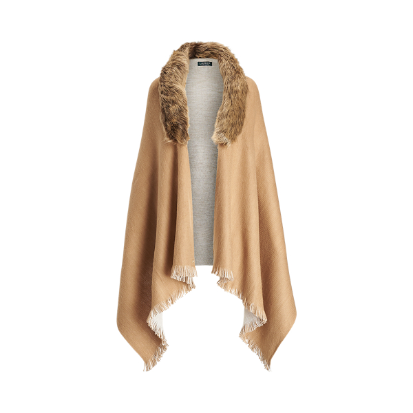 Faux-Fur-Collar Poncho Lauren in 1