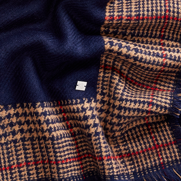 Navy Check Plaid Blanket Wrap Scarf Lauren 3