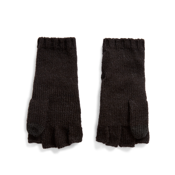 Black Cable-Knit Pop-Top Gloves Lauren 2