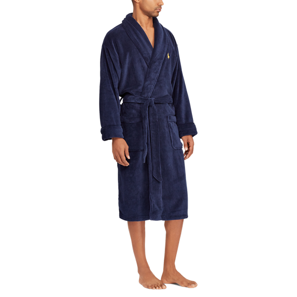 Cruise Navy/Basic Gold Plush Microfiber Robe Polo Ralph Lauren 2