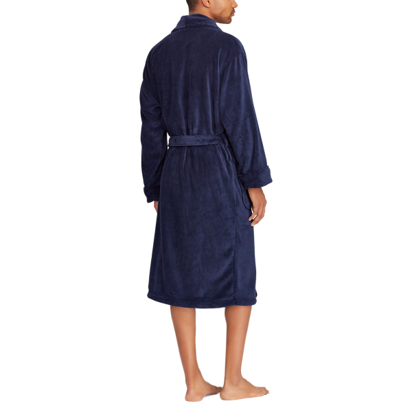 Cruise Navy/Basic Gold Plush Microfiber Robe Polo Ralph Lauren 3