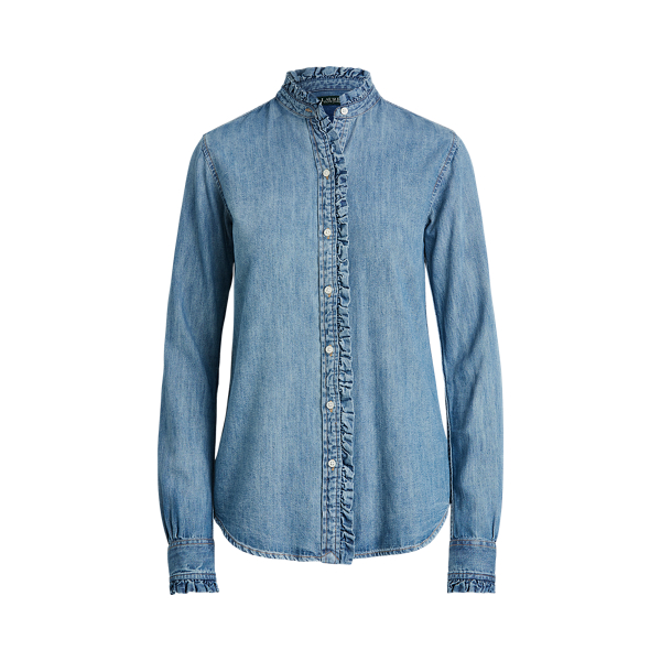 Ruffle-Trim Denim Shirt