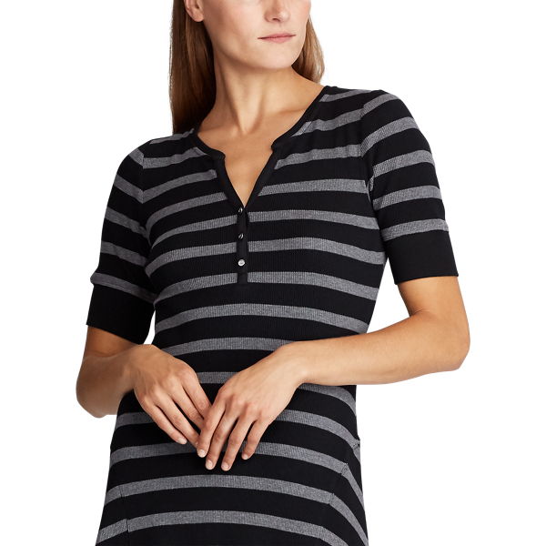 Polo Black/ Grey Hthr Waffle-Knit Cotton Dress Lauren 5