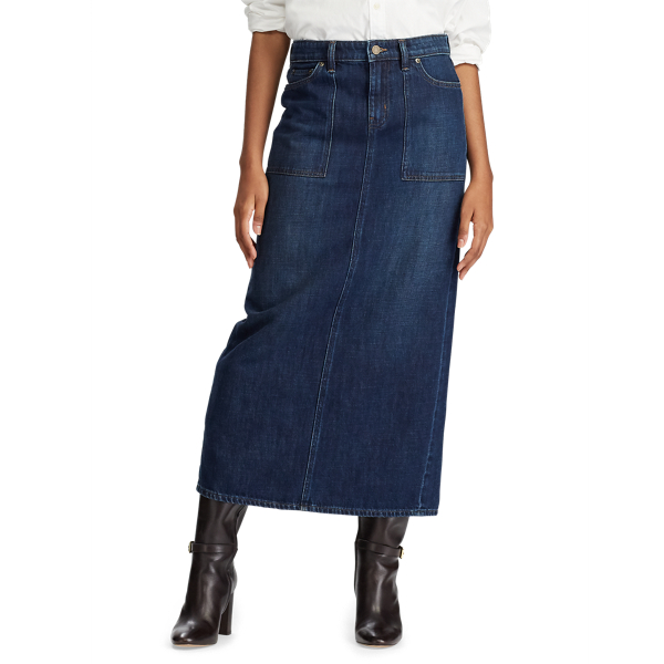 Dark Worn Wash Denim Maxiskirt Lauren Petite 4