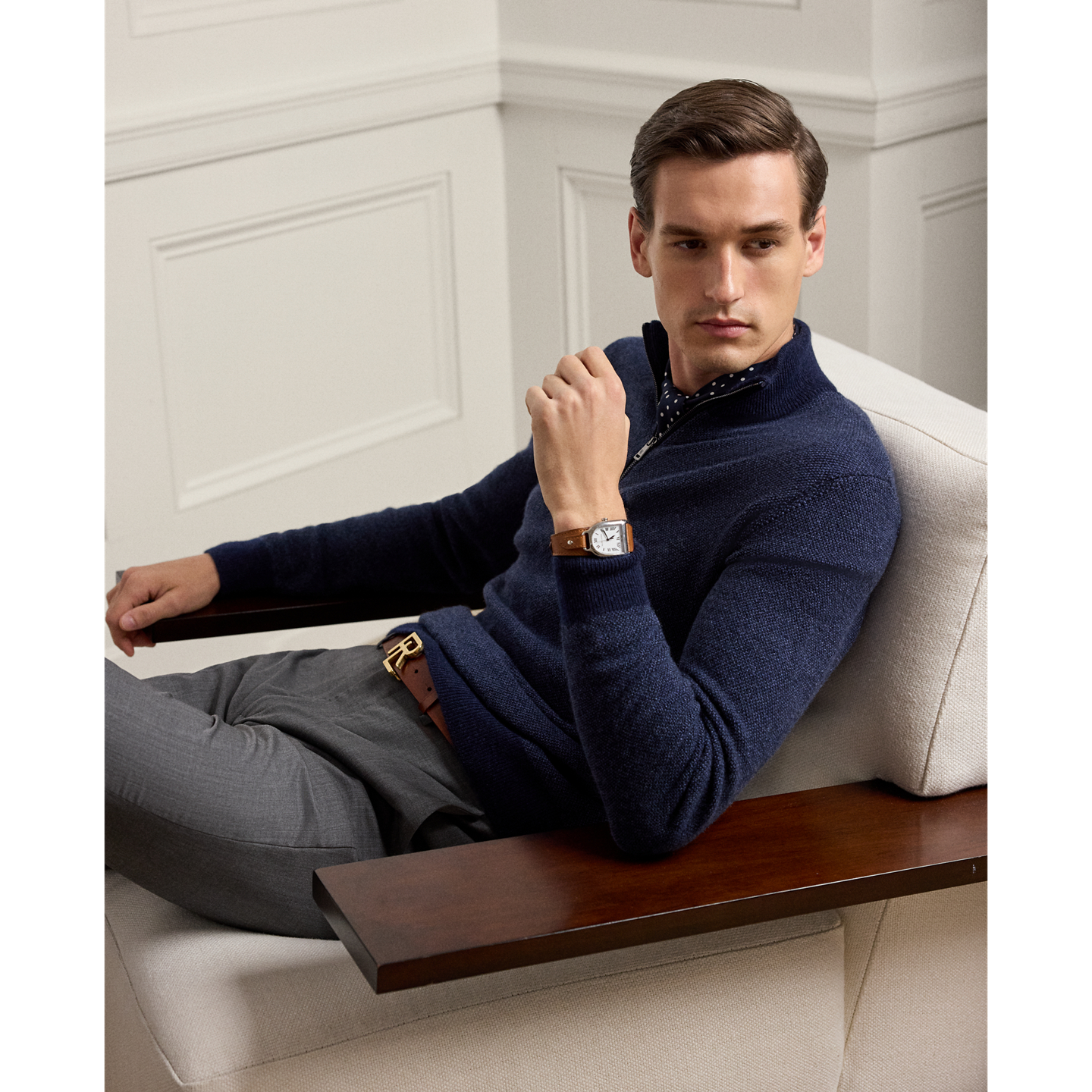 Мужской кашемировый свитер Ralph Lauren Birdseye на молнии 1/4, цвет: Тёмно-синий — фото 5