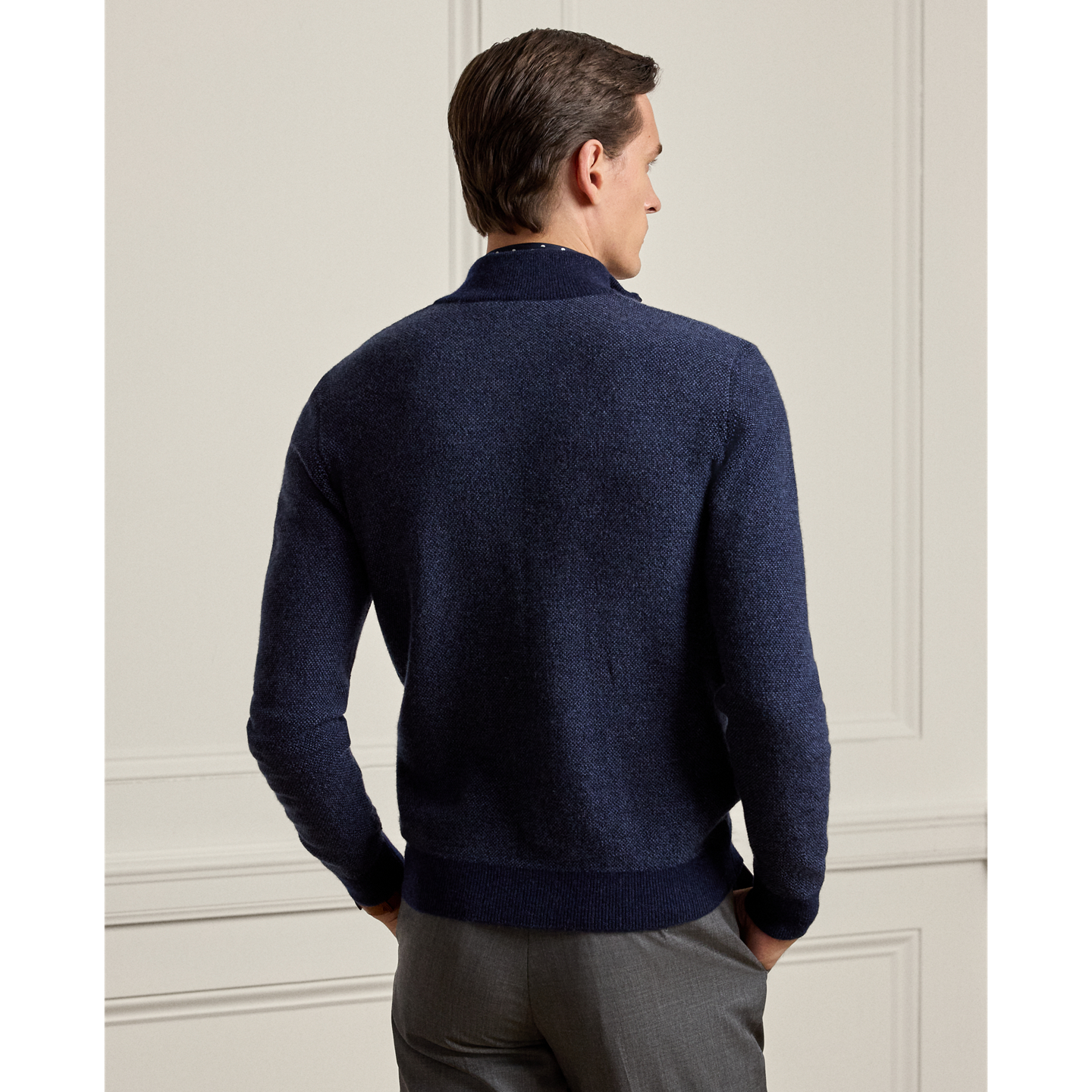 Мужской кашемировый свитер Ralph Lauren Birdseye на молнии 1/4, цвет: Тёмно-синий — фото 2