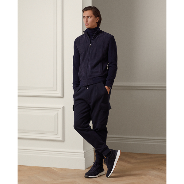 Classic Chairman Navy Suede-Front Wool Jumper Purple Label 4