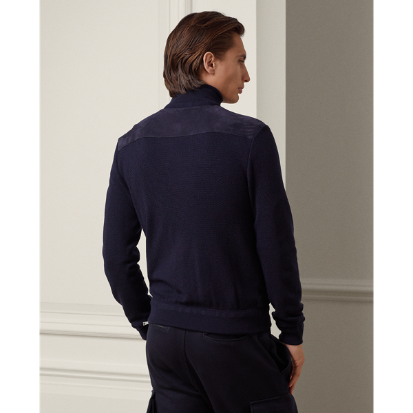 Classic Chairman Navy Suede-Front Wool Jumper Purple Label 5