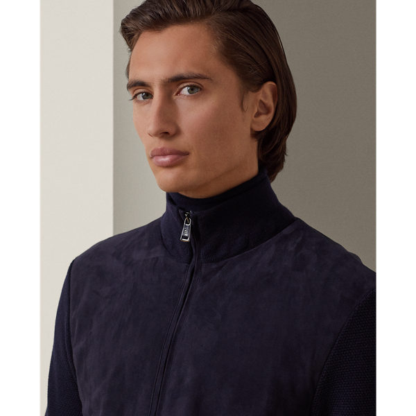Classic Chairman Navy Suede-Front Wool Jumper Purple Label 6