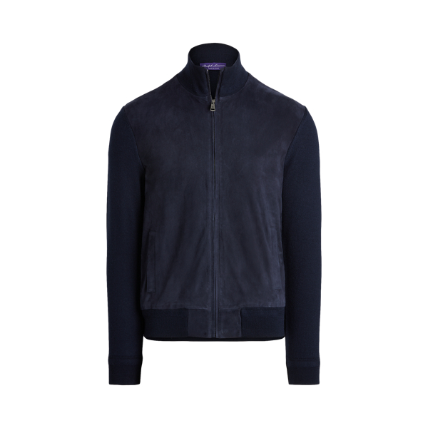 Classic Chairman Navy Suede-Front Wool Jumper Purple Label 2