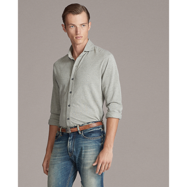 Light Grey Heather Washed Piqu&eacute; Shirt Purple Label 4