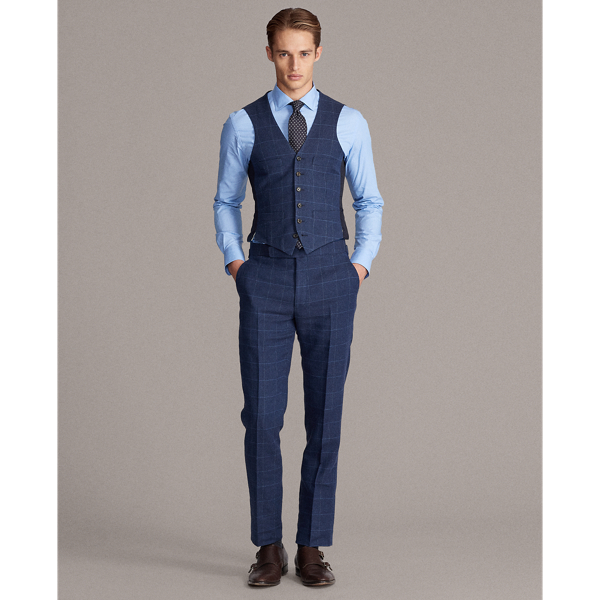 Blue With Light Blue Windowpane Silk-Cotton Waistcoat Purple Label 3