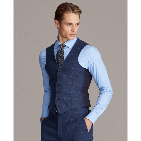 Blue With Light Blue Windowpane Silk-Cotton Waistcoat Purple Label 4