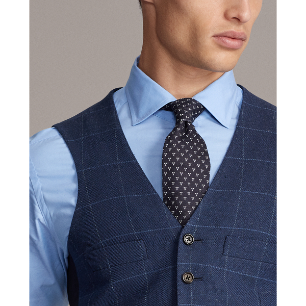 Blue With Light Blue Windowpane Silk-Cotton Waistcoat Purple Label 5