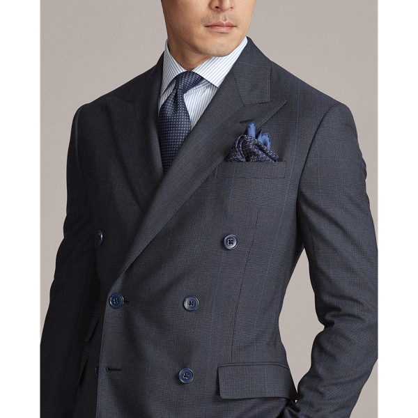 Navy And Blue And Black Kent Glen Plaid Wool Twill Suit Purple Label 6