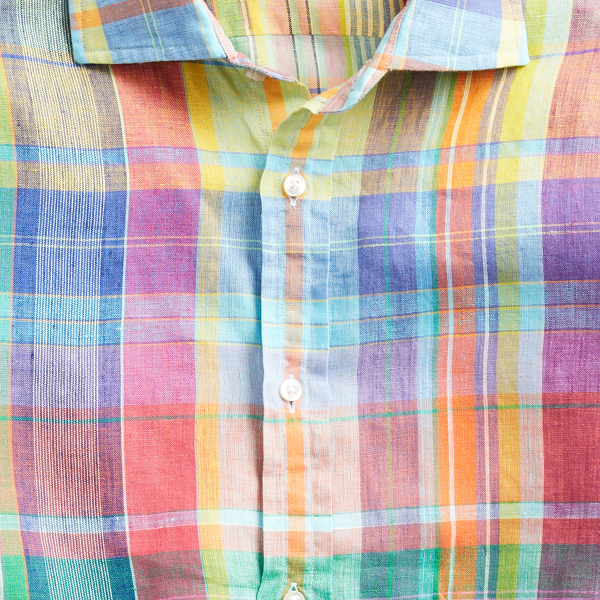 Multi Pink Plaid Linen Chambray Shirt Purple Label 6