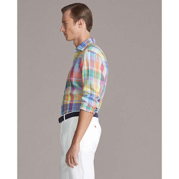 Multi Pink Plaid Linen Chambray Shirt Purple Label 4