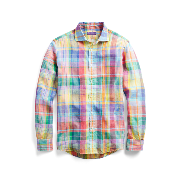Plaid Linen Chambray Shirt Purple Label in 1