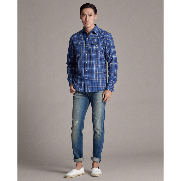 Ombre Blue Plaid Twill Western Shirt Purple Label 3